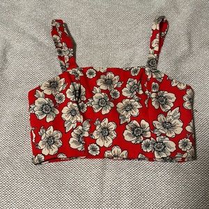 Red floral crop top